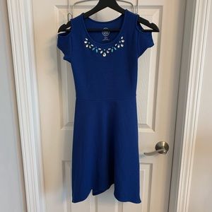 Girl’s Blue Dress with Gems and Cold Shoulders